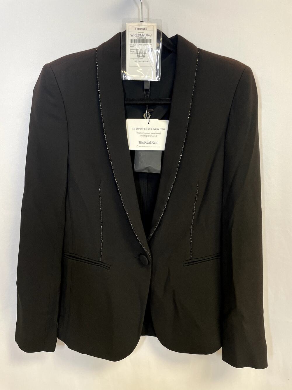 REDEMPTION Structured Chain Embellished One Button Blazer in Black Size 4